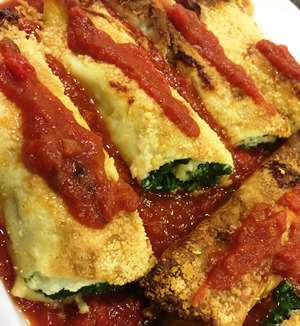 Crespelle mit Ricotta und Spinat